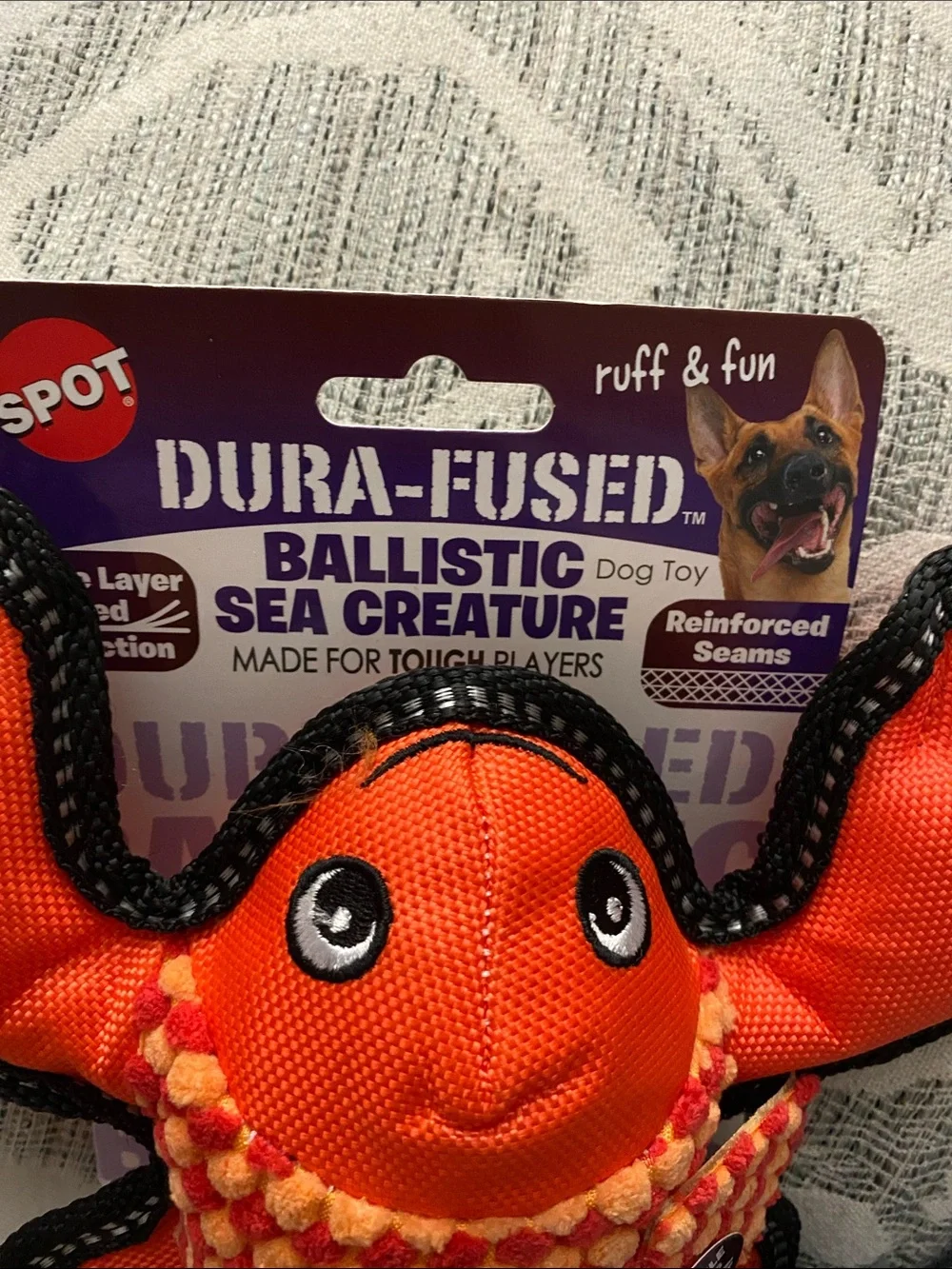 Dura-Fused Ballistic Orange Lobster Dog Toy